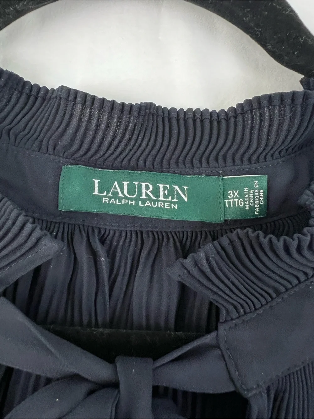 Lauren Ralph Lauren Georgette Tie-Neck Top LRL Blue 3XL Pleated Classic Office